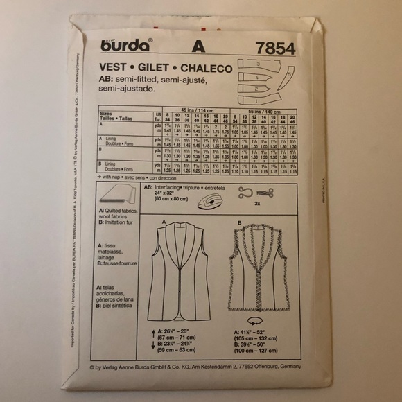 3 for $20 Burda Sewing Pattern 7854 New Uncut - Picture 2 of 2